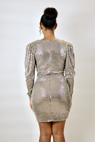 Halle Sequin Cowl Neck dress (Silver)