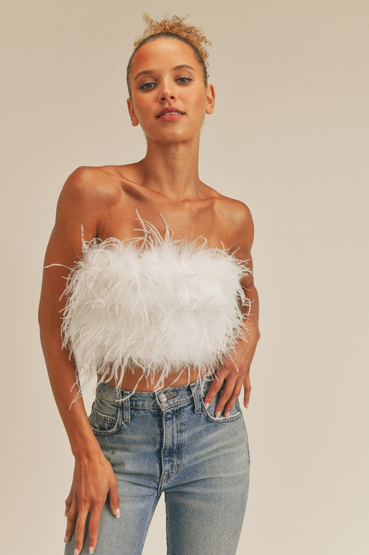 Micha Feather Tube Top (White)