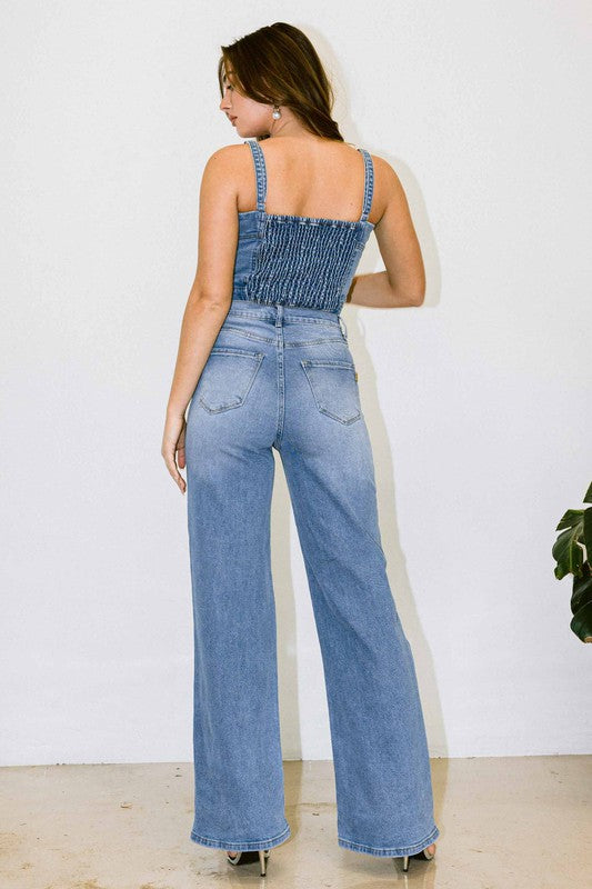 Amber High-Waisted Distressed Wide-Leg Jeans