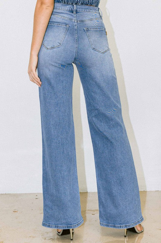 Amber High-Waisted Distressed Wide-Leg Jeans