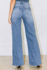 Amber High-Waisted Distressed Wide-Leg Jeans