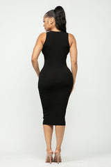 Olivia V-Cut Racerback Midi Dress (Black)