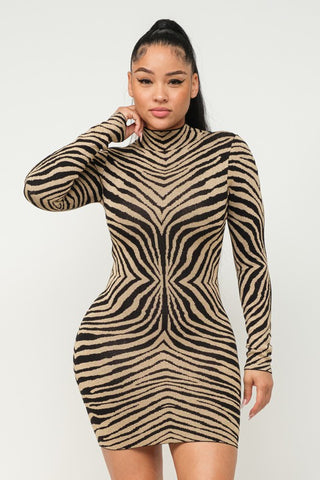 Nelia Long Sleeves Zebra Dress