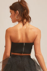 Mia Bold Bow Strapless Crop Top, Black