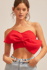 Mia Bold Bow Strapless Crop Top (Red)