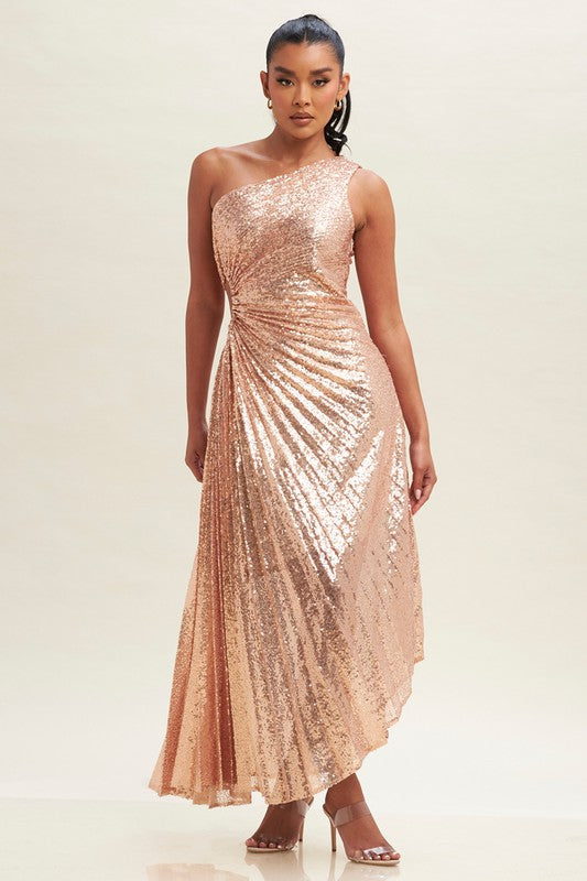 Sally one shoulder dress (Rosegold)