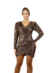 Halle Sequin Cowl Neck dress (Black)