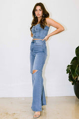 Amber High - Waisted Distressed Wide - Leg Jeans - Fashionistar boutique