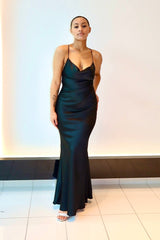 Amelia Satin long dress (Black) - Fashionistar boutique