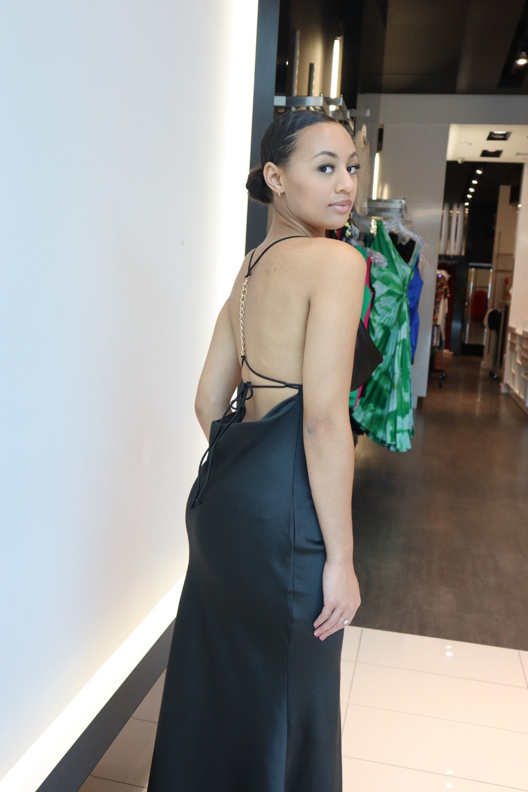 Amelia Satin long dress (Black) - Fashionistar boutique
