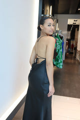 Amelia Satin long dress (Black) - Fashionistar boutique