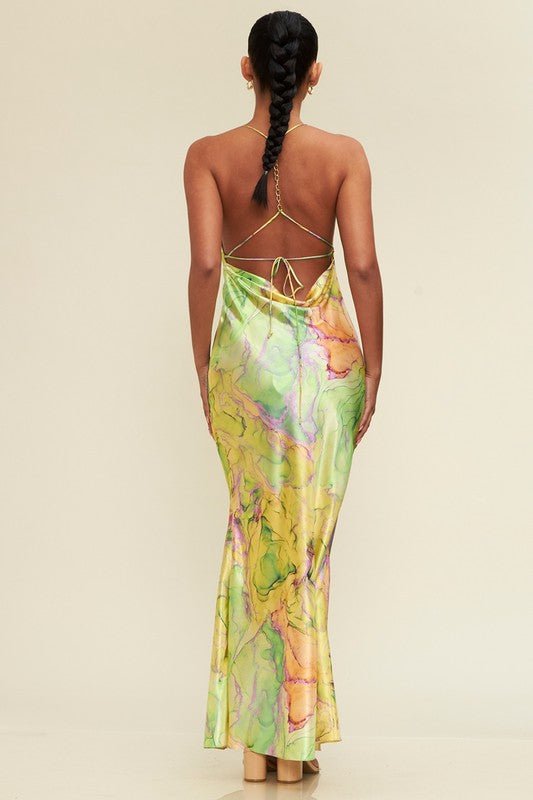 Amelia Satin long dress - Lime - Fashionistar boutique