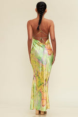 Amelia Satin long dress - Lime - Fashionistar boutique