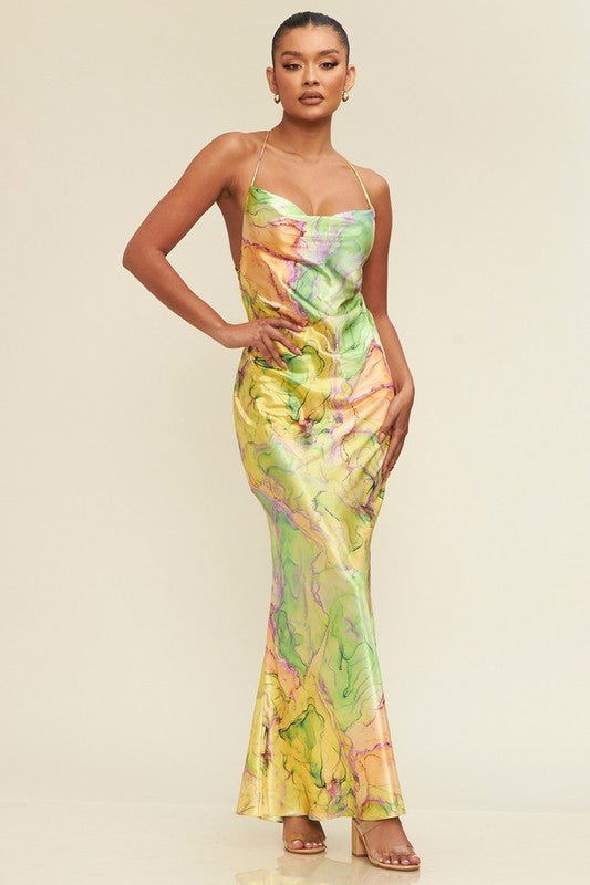 Amelia Satin long dress - Lime - Fashionistar boutique