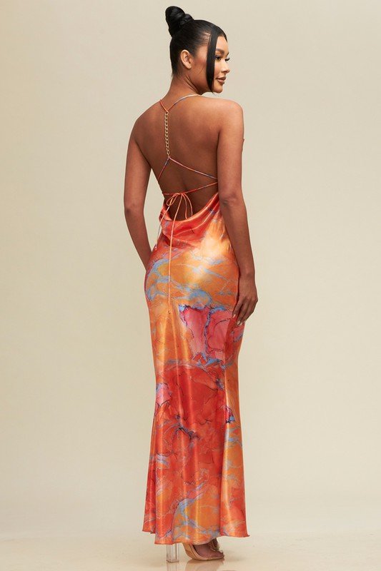 Amelia Satin long dress - Orange - Fashionistar boutique