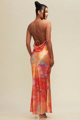 Amelia Satin long dress - Orange - Fashionistar boutique