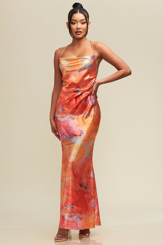 Amelia Satin long dress - Orange - Fashionistar boutique