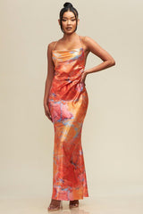 Amelia Satin long dress - Orange - Fashionistar boutique