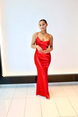 Amelia Satin long dress (Red) - Fashionistar boutique