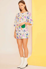 Asia Sequin T-Shirt dress (White) - Fashionistar boutique