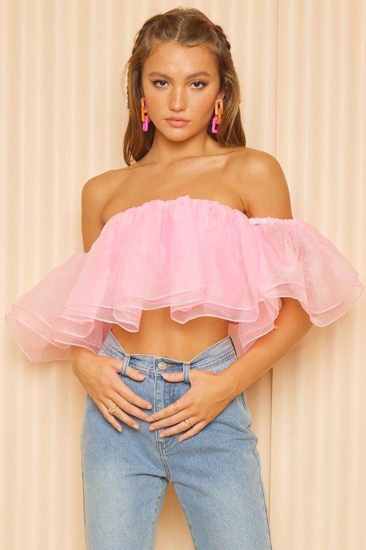 Caroline Organza Off Shoulder Ruffle (Pink) - Fashionistar boutique