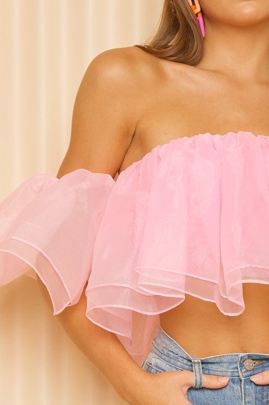 Caroline Organza Off Shoulder Ruffle (Pink) - Fashionistar boutique