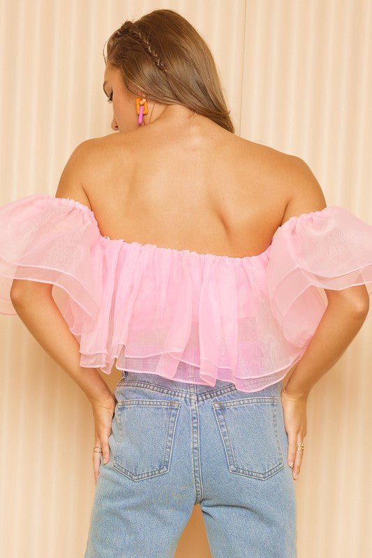 Caroline Organza Off Shoulder Ruffle (Pink) - Fashionistar boutique