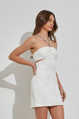 Ella Chain Cutout Mini Dress (White) - Fashionistar boutique