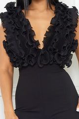Fallen Mesh Ruffle Top Jumpsuit (Black) - Fashionistar boutique