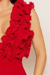 Fallen Mesh Ruffle Top Jumpsuit (Red) - Fashionistar boutique