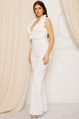 Fallen Mesh Ruffle Top Jumpsuit (White) - Fashionistar boutique