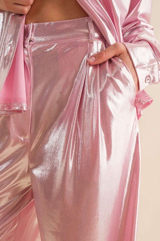 Gia metallic Pant, Pink - Fashionistar boutique