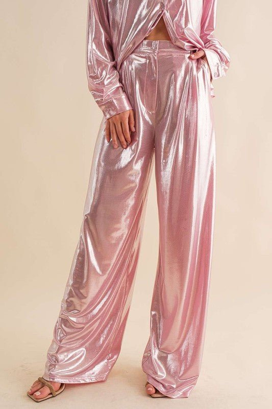 Gia metallic Pant, Pink - Fashionistar boutique