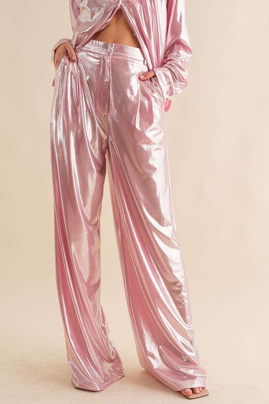 Gia metallic Pant, Pink - Fashionistar boutique