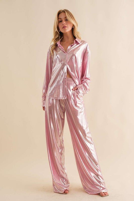 Gia metallic Pant, Pink - Fashionistar boutique
