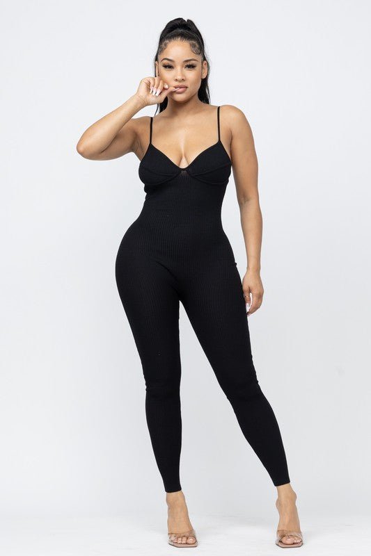 Joy Ribbed Jumpsuit (Black) - Fashionistar boutique