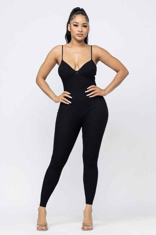 Joy Ribbed Jumpsuit (Black) - Fashionistar boutique