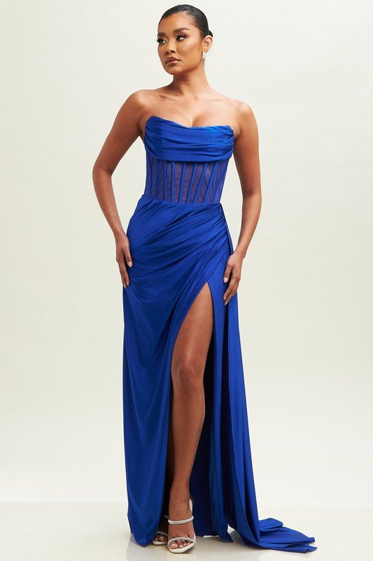 Kelly Strapless maxi dress (Blue) - Fashionistar boutique