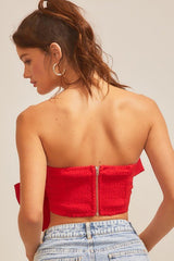 Mia Bold Bow Strapless Crop Top (Red) - Fashionistar boutique