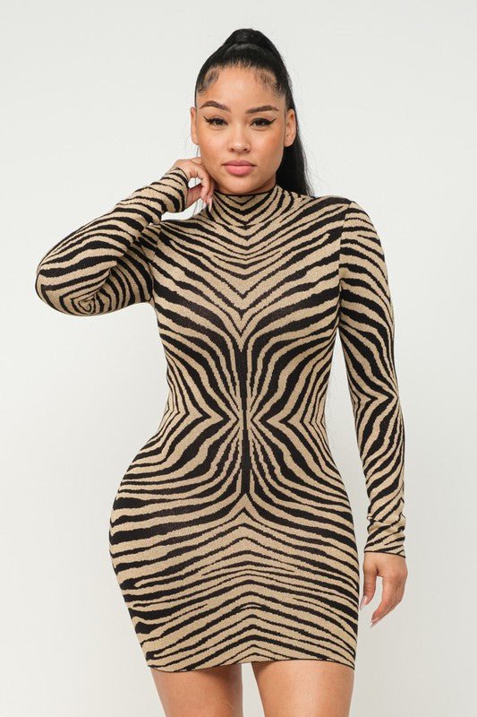Nelia Long Sleeves Zebra Dress - Fashionistar boutique