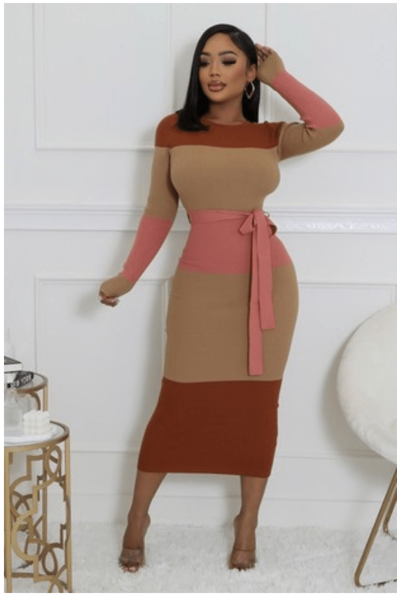 Shay Long Sleeves Collar Block Dress - Fashionistar boutique