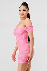 Tanya off shoulder dress (Pink) - Fashionistar boutique