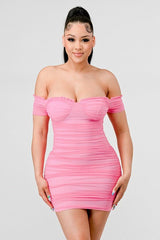 Tanya off shoulder dress (Pink) - Fashionistar boutique