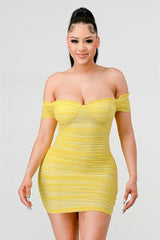 Tanya off shoulder dress (Yellow) - Fashionistar boutique