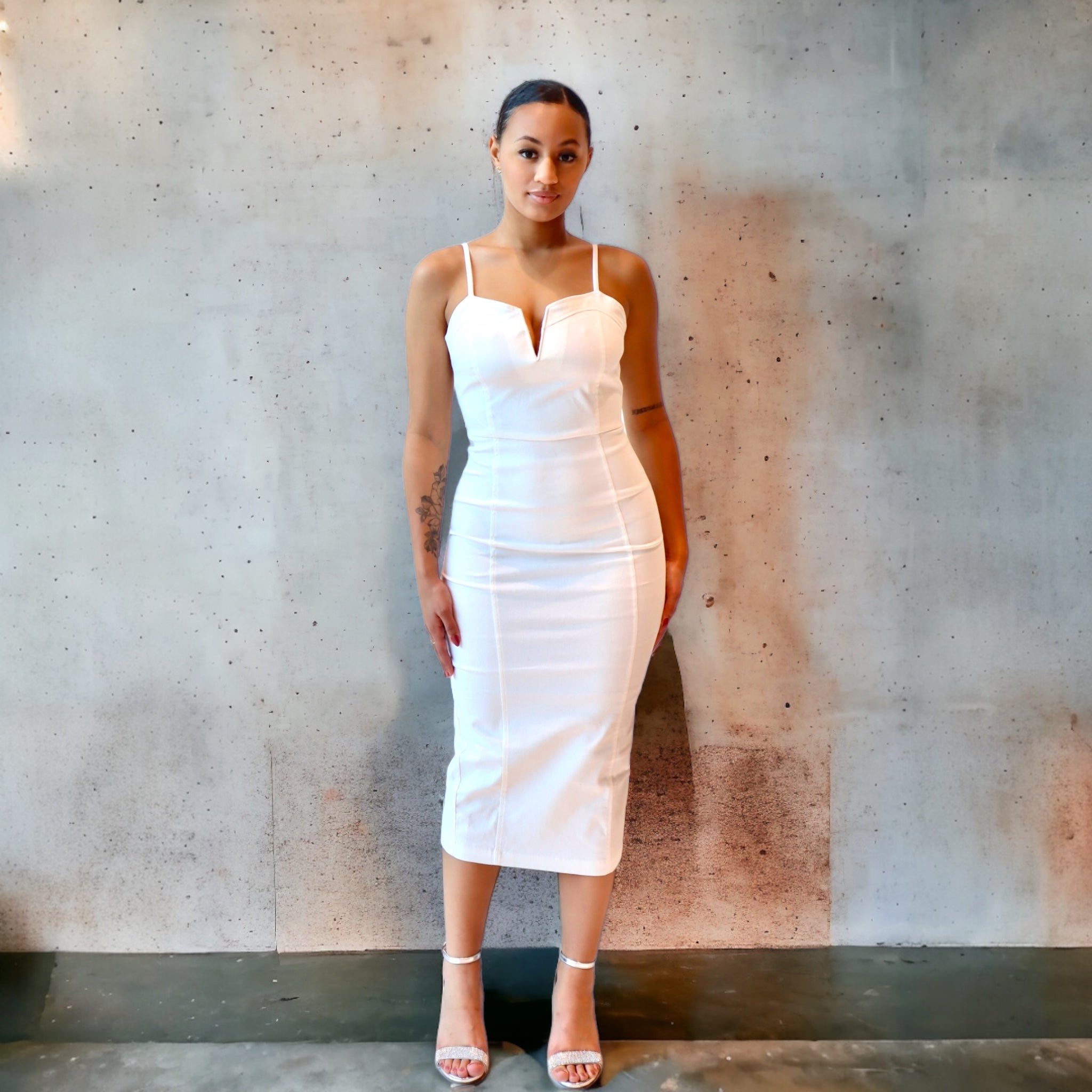 Vicky Denim Midi Dress - White - Fashionistar boutique