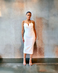 Vicky Denim Midi Dress - White - Fashionistar boutique