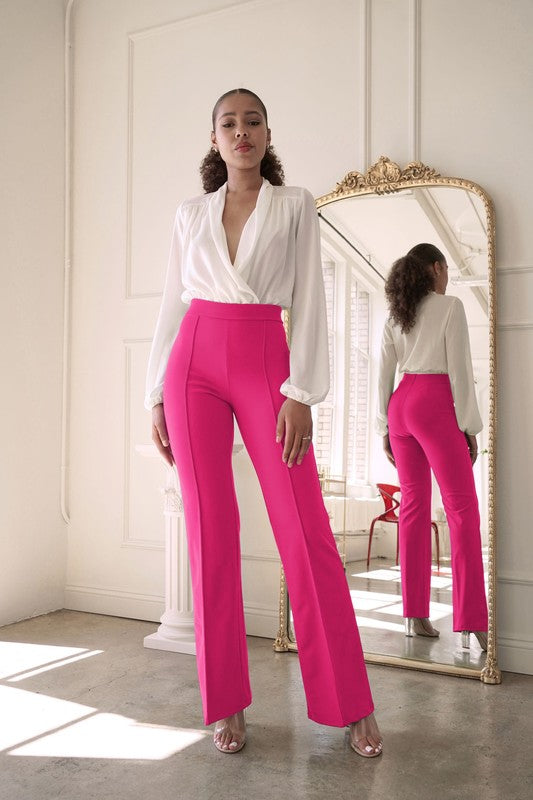 Pantalon taille haute Elysa, Fuchsia