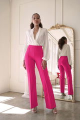 Pantalon taille haute Elysa, Fuchsia