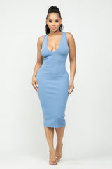 Olivia V-Cut Racerback Midi Dress (Blue)