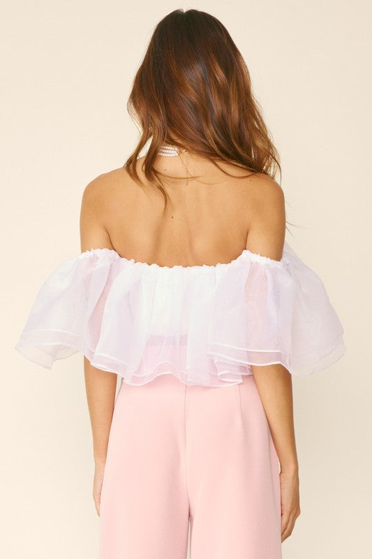 Caroline Organza Off Shoulder Ruffle (White)